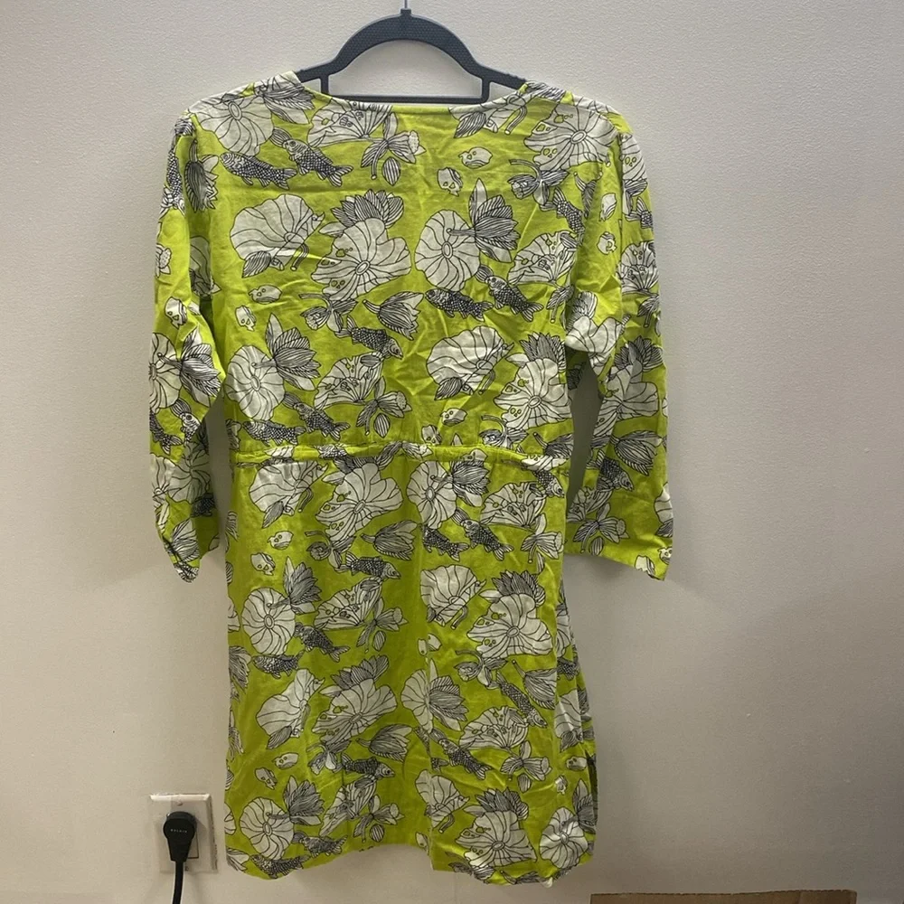 Green and White Printed V-Neck Sheer dress M - Picture 3 of 7